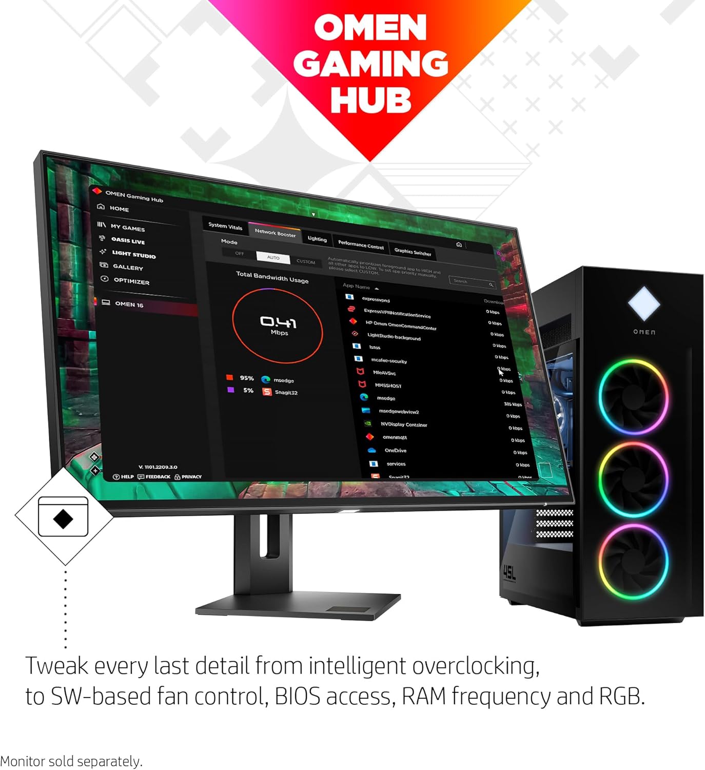 HP OMEN 45L Gaming Desktop, Intel Core i7-14700K, 32GB RAM, 1TB SSD, RTX 4070 SUPER Ti, Windows 11 Pro N3748