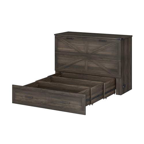 Murphy Cabinet Bed Frame with Charging Station, Full-Size Foldable Wall Bed Z526
