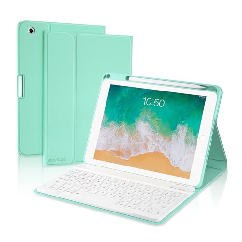 Keyboard Case for iPad 9.7 inch 6th 2018, 5th Gen. 2017, Air 2 2014 Released, Wireless Detachable Keyboard, Thin Slim Folio Case with Pen Holder, Auto Sleep Wake, Adjustable Angles, Black