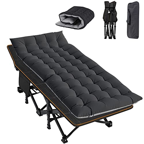 ABORON Folding Camping Cot with Mat for Adults, Heavy Duty Outdoor Bed with Carry Bag C211720