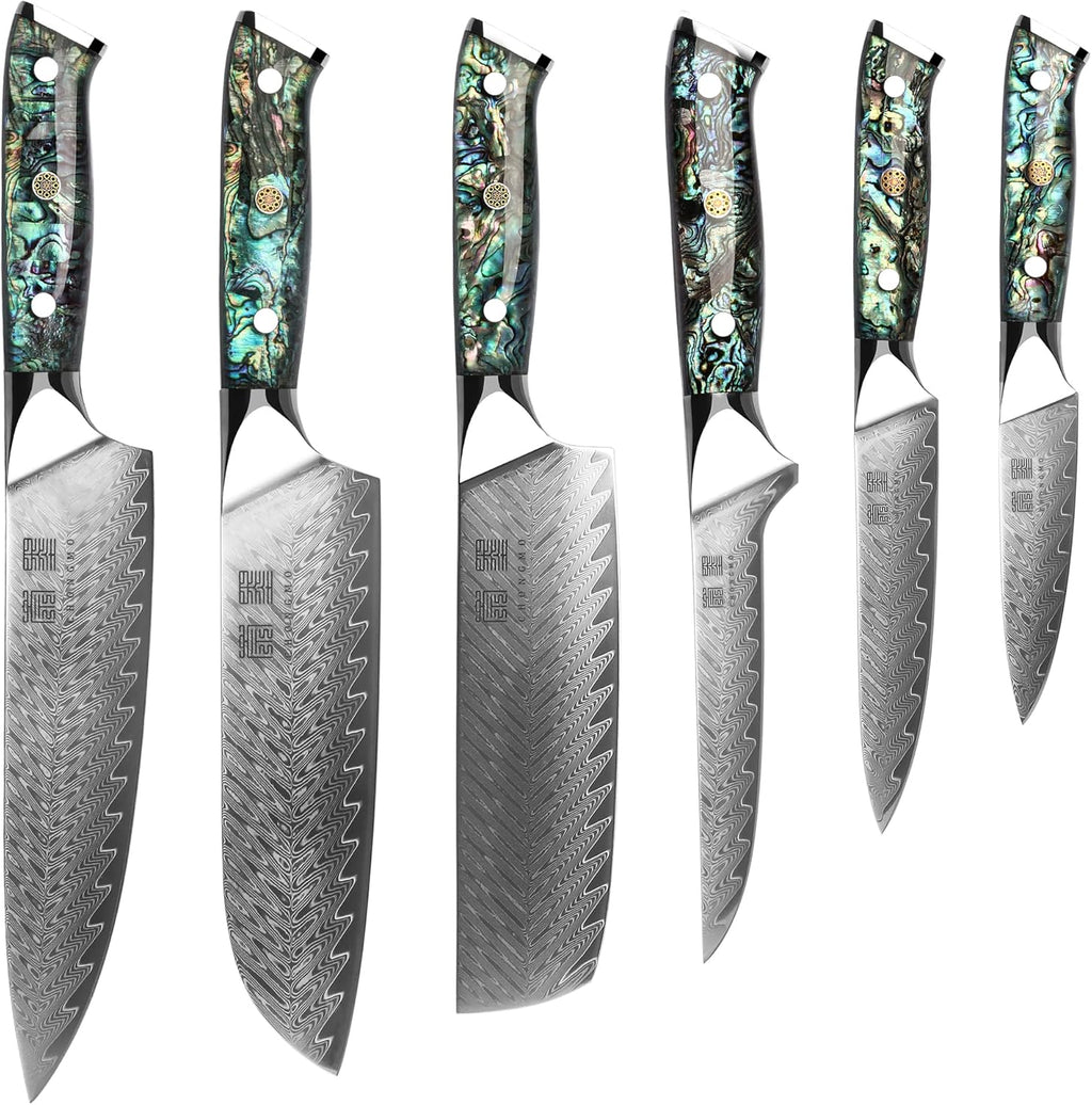 Japan VG10 Damascus Steel Kitchen Knife Set 7 Pieces with Magnetic Holder K879555