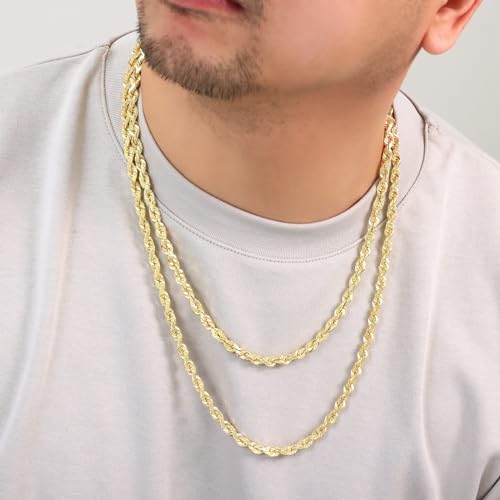 Nuragold 10K Yellow Gold Solid Rope Diamond Cut Chain Necklace I800