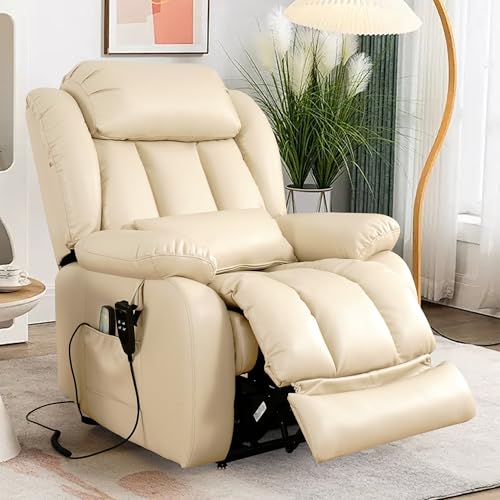 EDILLY Genuine Leather Power Lift Recliner Chair with Massage and Heating, Brown C901