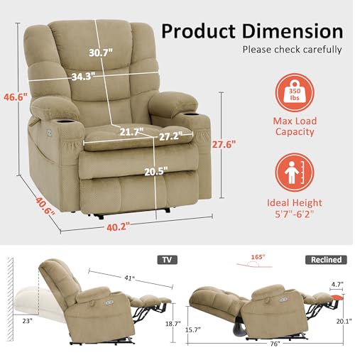 MCombo Large Triple Motor Power Lift Recliner Chair with Massage and Dual Heating, Grey D316