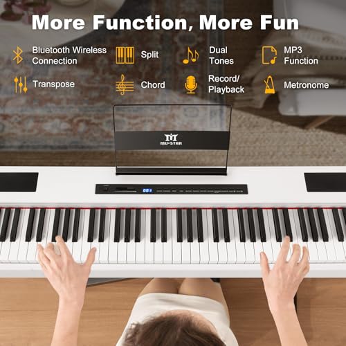 MUSTAR MDP-1200 Digital Piano 88 Key Weighted Hammer Action Keyboard with Stand, Pedal, Case, Black H320