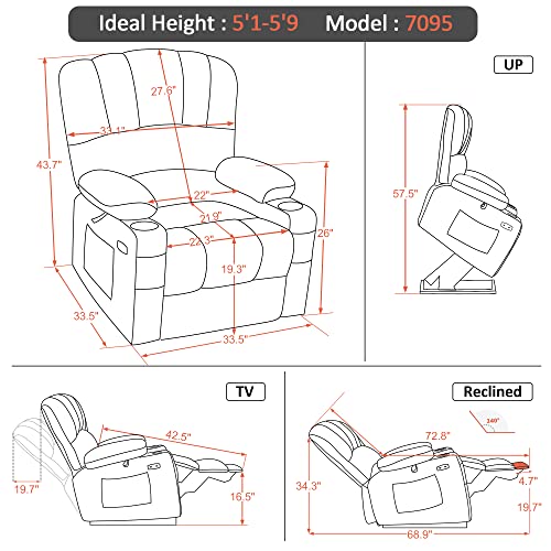 MCombo Oversized Power Lift Recliner Chair for Elderly with Heat and Massage, Faux Leather, Dark Brown N537