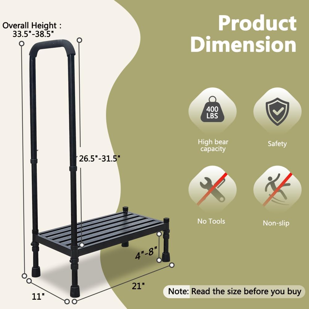 Medical Step Stool with Handle for Adults Seniors Bariatric 300lb H301
