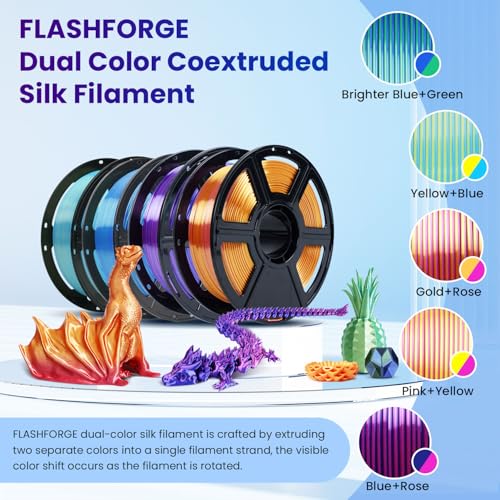 FLASHFORGE Silk PLA 3D Printer Filament 1.75mm 1KG, Multicolored Gradient V83097