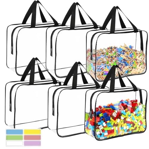 6 Packs Large Toy Storage Bags with Labels, Clear PVC Organizer with Zipper W66156