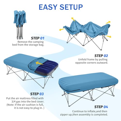 KAMPKEEPER Folding Camping Cot with Inflatable Air Mattress and Carry Bag M949