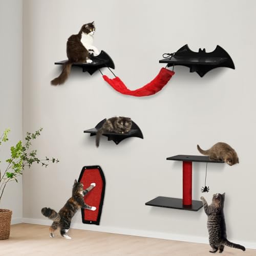 Gothic Cat Wall Shelves 7pcs Cat Climber Set with Cat Bed Y36093