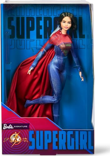 Barbie Supergirl Collectible Fashion Doll from The Flash Movie Wearing Red & Blue Suit with Cape, Display Stand Included