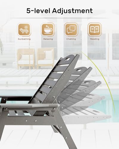 Ciokea Chaise Lounge Chair Outdoor, Adjustable 5-Position, Grey N3005