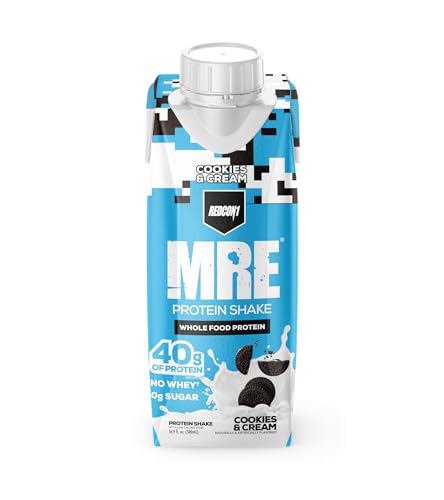 REDCON1 MRE Ready to Drink Protein Shakes, Cookies & Cream - Lactose + Whey Free RTD, 12 Pack Y377913