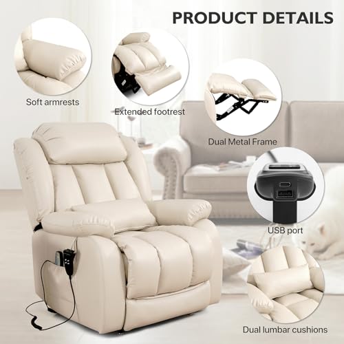 EDILLY Genuine Leather Power Lift Recliner Chair with Massage and Heating, Brown C901