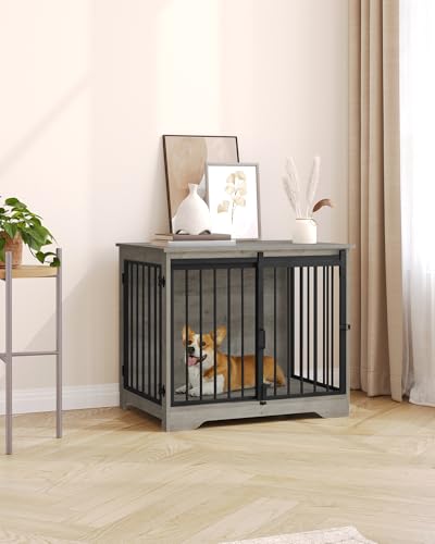 Dog Crate Furniture with Barn Door for Small Medium Dogs, Rustic Brown P911