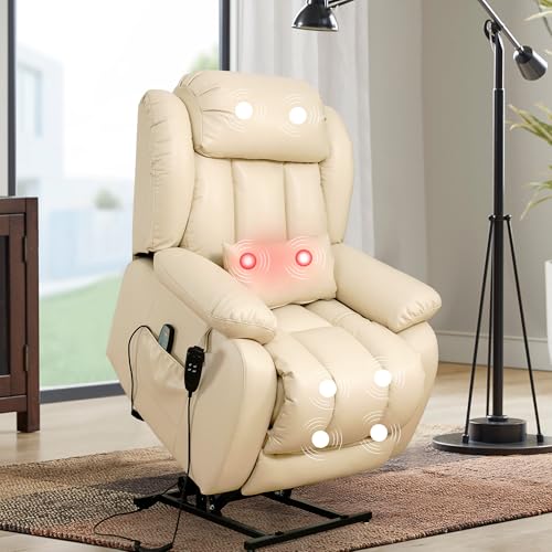 EDILLY Genuine Leather Power Lift Recliner Chair with Massage and Heating, Brown C901