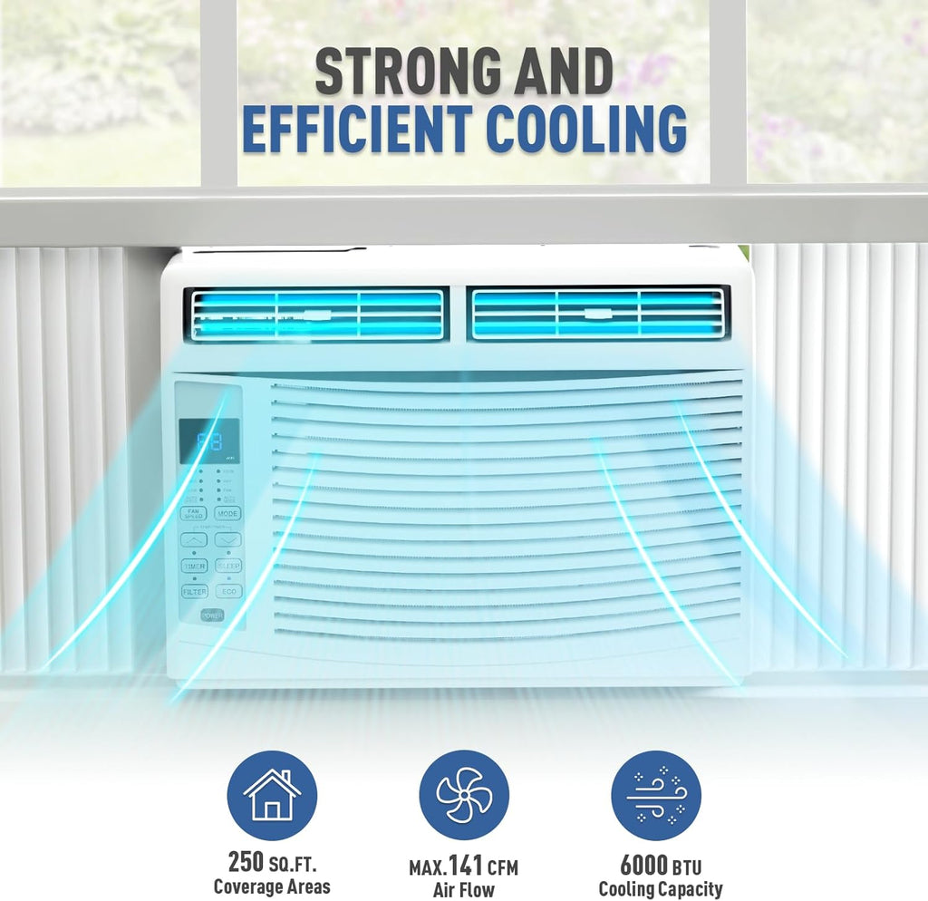 6000 BTU Smart Window AC with Remote Control for Rooms up to 250 sq.ft. R68819