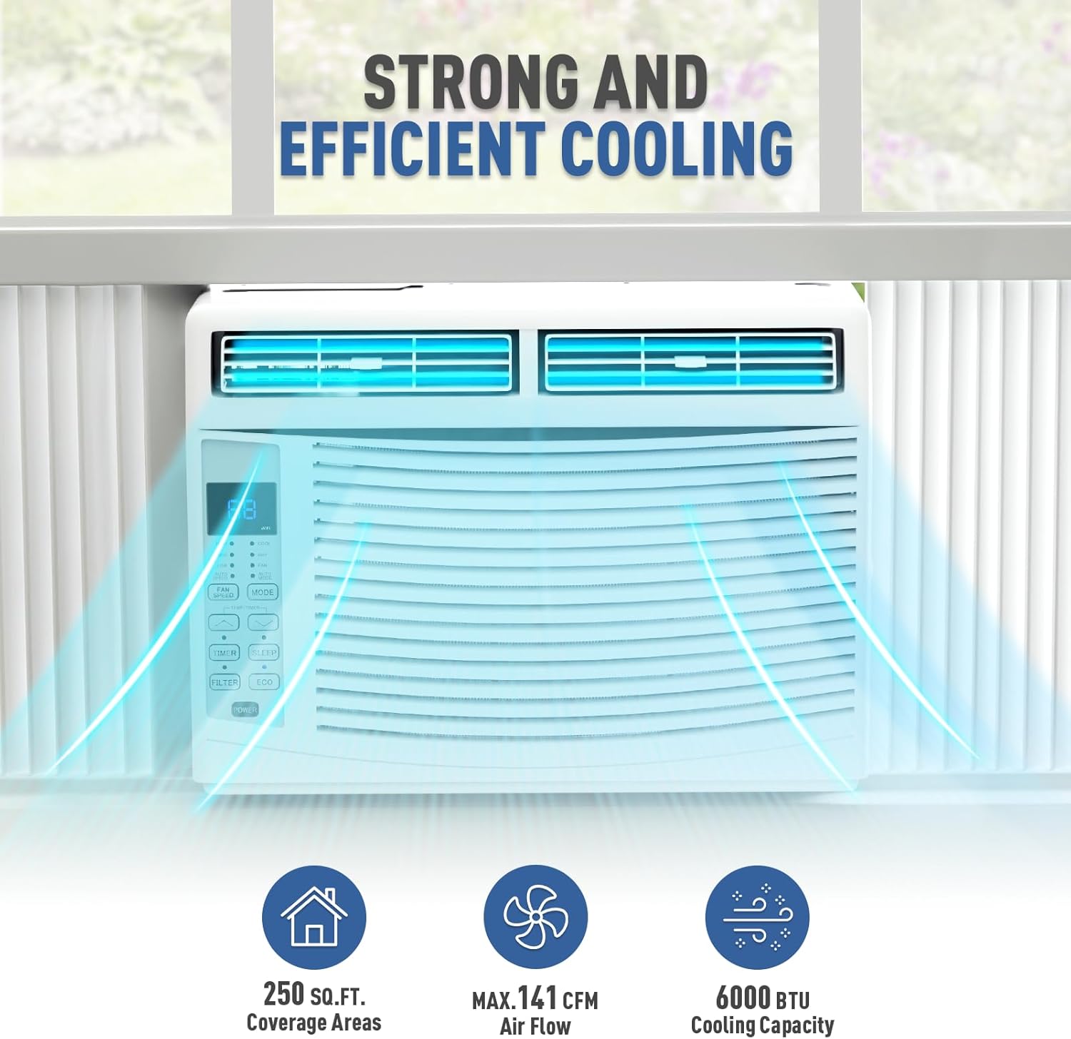 6000 BTU Smart Window AC with Remote Control for Rooms up to 250 sq.ft. R68819