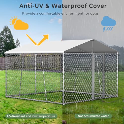 10×10×7FT Outdoor Dog Kennel with Roof, Heavy Duty Chain Link Enclosure H51831