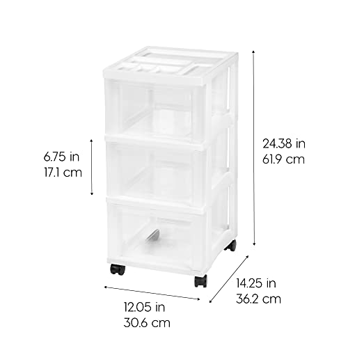 IRIS USA Plastic 10-Drawer Rolling Storage Cart with Wheels, White/Clear Y592371