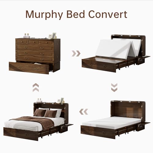Murphy Bed Queen Cabinet with Charging Station and Storage Drawer J989