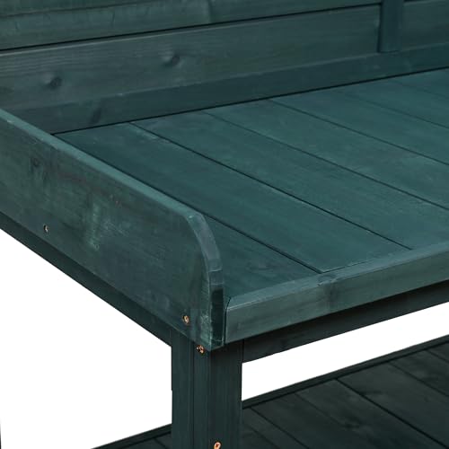 Outdoor Wooden Potting Bench Table with Drawers and Storage Shelves C672480