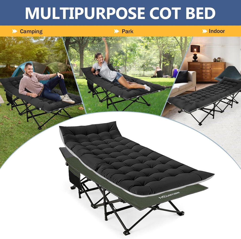 Nictemaw Folding Camping Cot for Adults, Heavy Duty with Carry Bag I96730