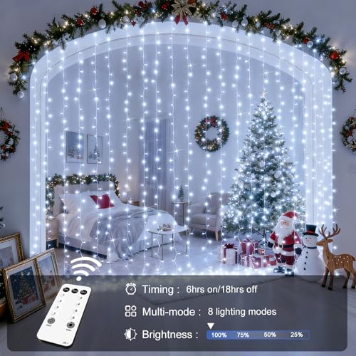 JMEXSUSS 300 LED Remote Control Christmas Curtain Lights, Warm White V64841