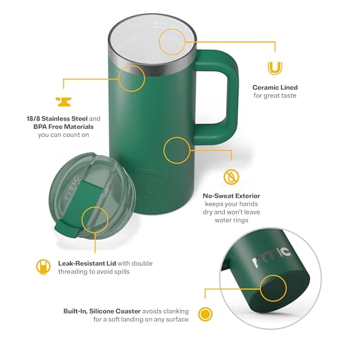 RTIC 20oz Road Trip Travel Mug with Lid and Handle, Insulated Stainless Steel P393441