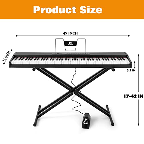 MUSTAR MDP-1200 Digital Piano 88 Key Weighted Hammer Action Keyboard with Stand, Pedal, Case, Black H320