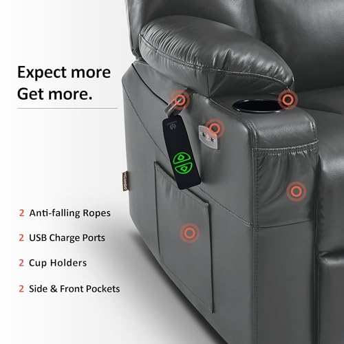 MCombo Small Power Lift Recliner Chair with Massage and Heat, Faux Leather, Dark Brown E441