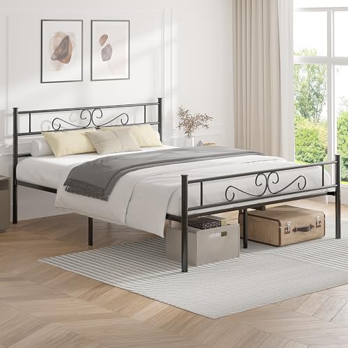 VECELO Full Size Bed Frame with Headboard, Heavy-Duty Metal Slats, No Box Spring Needed G7819