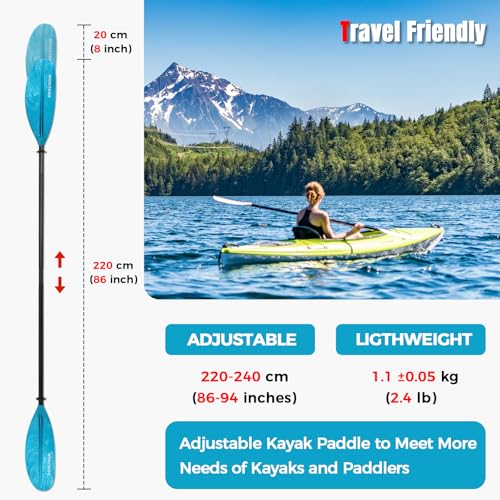 Kayak Paddles with Alloy Shaft and PP Blade, Adjustable 230-250 cm E1062