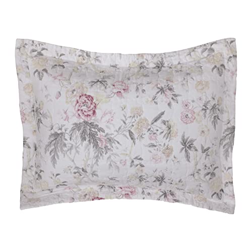 Laura Ashley King Quilt Set, Reversible Cotton Bedding with Shams, Floral Pink/Grey C4868
