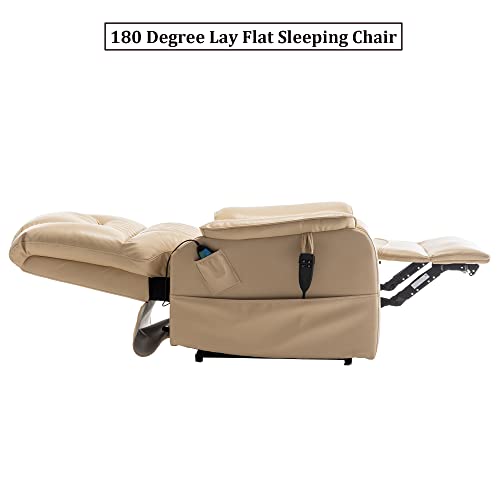 JULYFOX Lift Chair Lay Flat 400lbs Electric Recliner with Massage and Heat, PU Leather, Yellow B71450