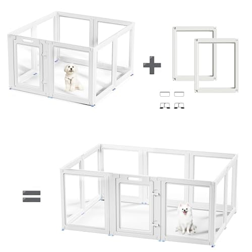 Transparent Dog Playpen with Wall Anchor, 23.6" H, 10 Panels, White N19944