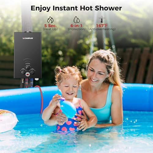 CAMPLUX 2.64 GPM Propane Portable Gas Water Heater, 68,000 BTU, White Y83276