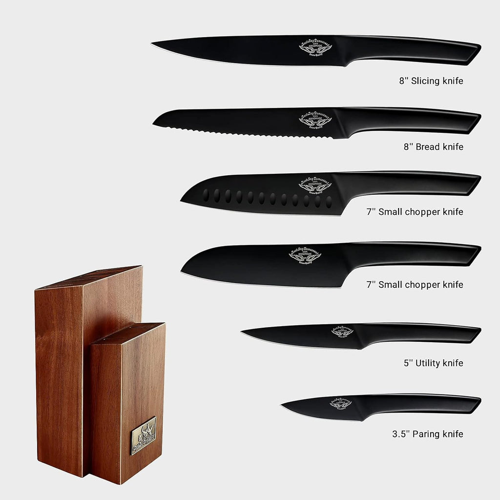 Damascus1 Chef Knife Set with Black Knife Block V9461