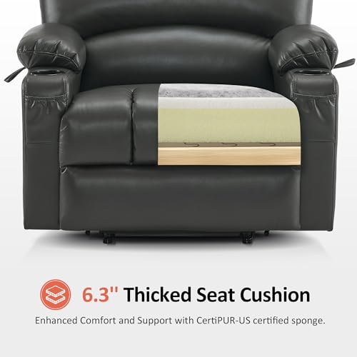 MCombo Oversized Power Lift Recliner Chair for Elderly with Heat and Massage, Faux Leather, Dark Brown N537