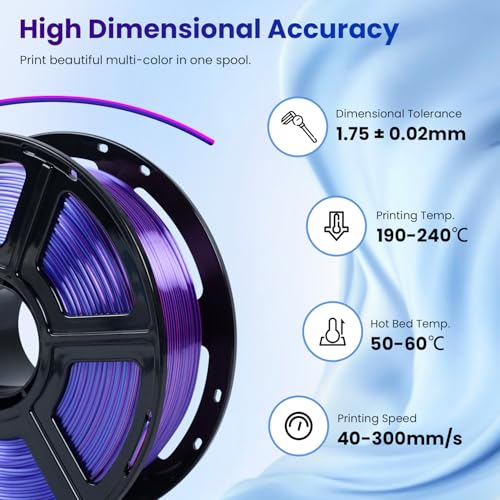 FLASHFORGE Silk PLA 3D Printer Filament 1.75mm 1KG, Multicolored Gradient V83097