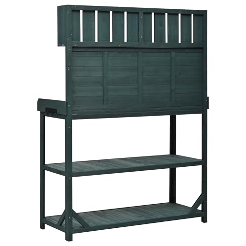 Outdoor Wooden Potting Bench Table with Drawers and Storage Shelves C672480