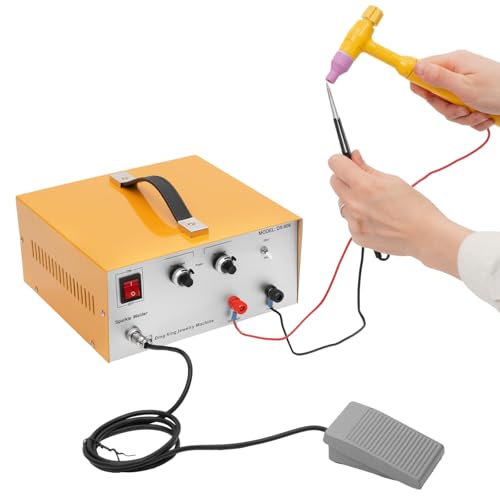 Jewelry Spot Welder, DC 50A 500W Adjustable Jewelry Welder w/ Foot Pedal, 0.02-0.05in Welding Dia. Soldering Machine, Portable Handheld Pulse Spot Welding Machine for Metal DIY, 8.46*11.8*5.7in Blue