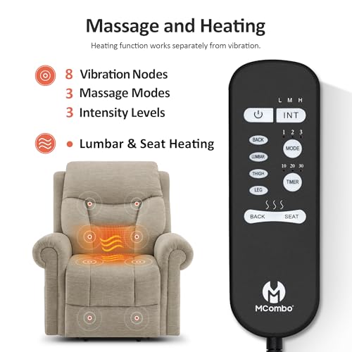 MCombo Triple Motor Power Lift Recliner Chair with Massage and Heating, Fabric, Coffee M573841