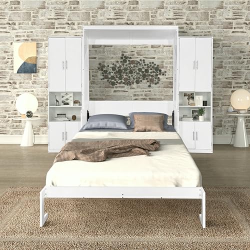 Queen Size Murphy Bed with Desk & Charging Station, White K505073