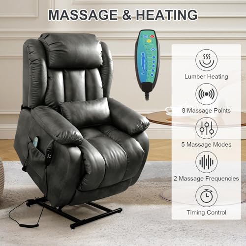 EDILLY Genuine Leather Power Lift Recliner Chair with Massage and Heating, Brown C901