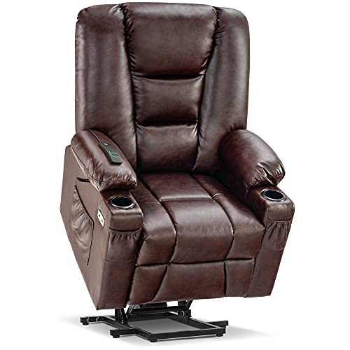 MCombo Small Power Lift Recliner Chair with Massage and Heat, Faux Leather, Dark Brown E441