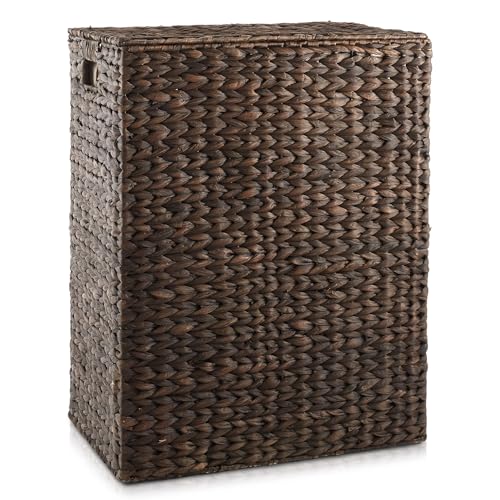 Casafield Large Laundry Hamper with Lid and Removable Liner Bag, Natural Woven Water Hyacinth N198