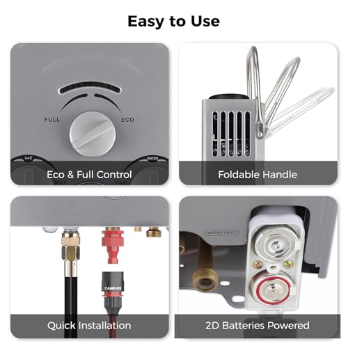 CAMPLUX 2.64 GPM Propane Portable Gas Water Heater, 68,000 BTU, White Y83276