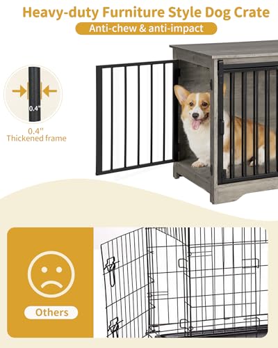 Dog Crate Furniture with Barn Door for Small Medium Dogs, Rustic Brown P911